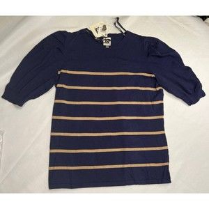 Anne Klein Striped Puffed-sleeve Sweater Womens Size M